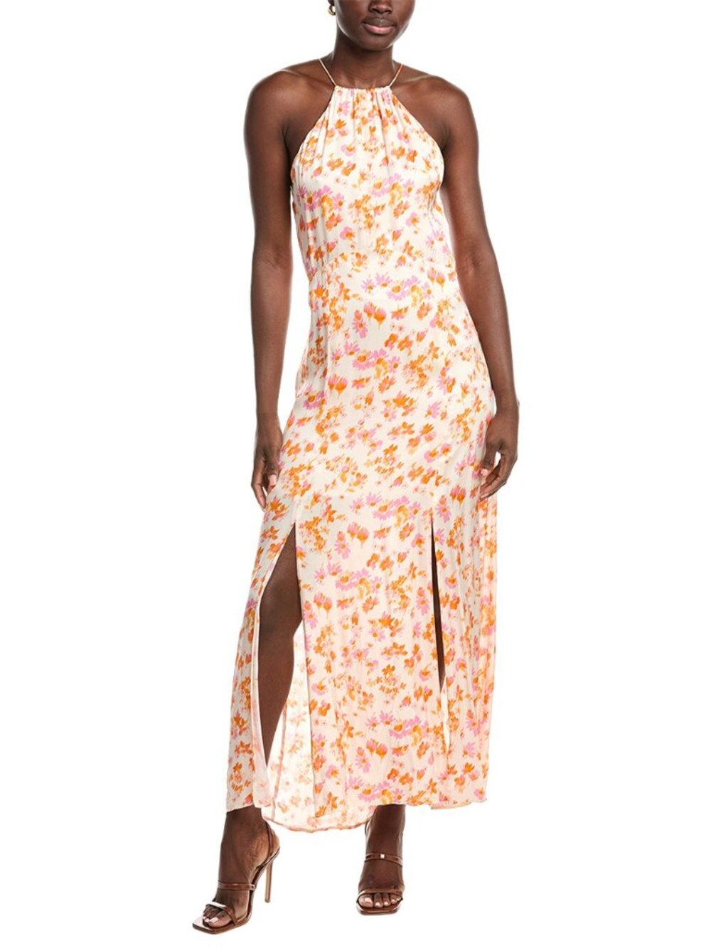 MAJE Rispring Maxi Dress Luxe Floral Airy Satin Halter Gown Party Flowy Stunner - Picture 5 of 16